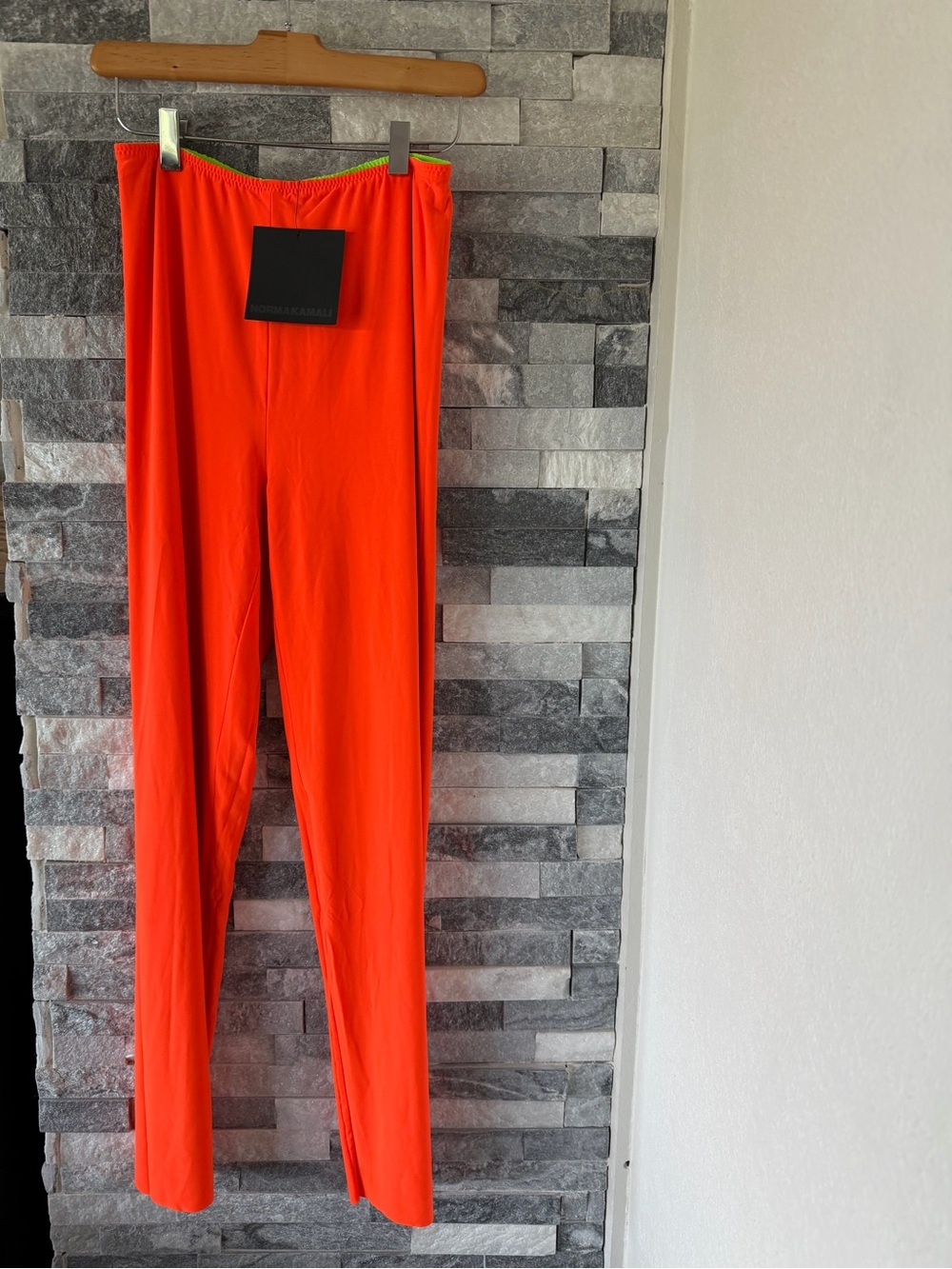 Women NORMA KAMALI NWT Reversible Leggings-Neon Green & SOS Orange-Sz Medium